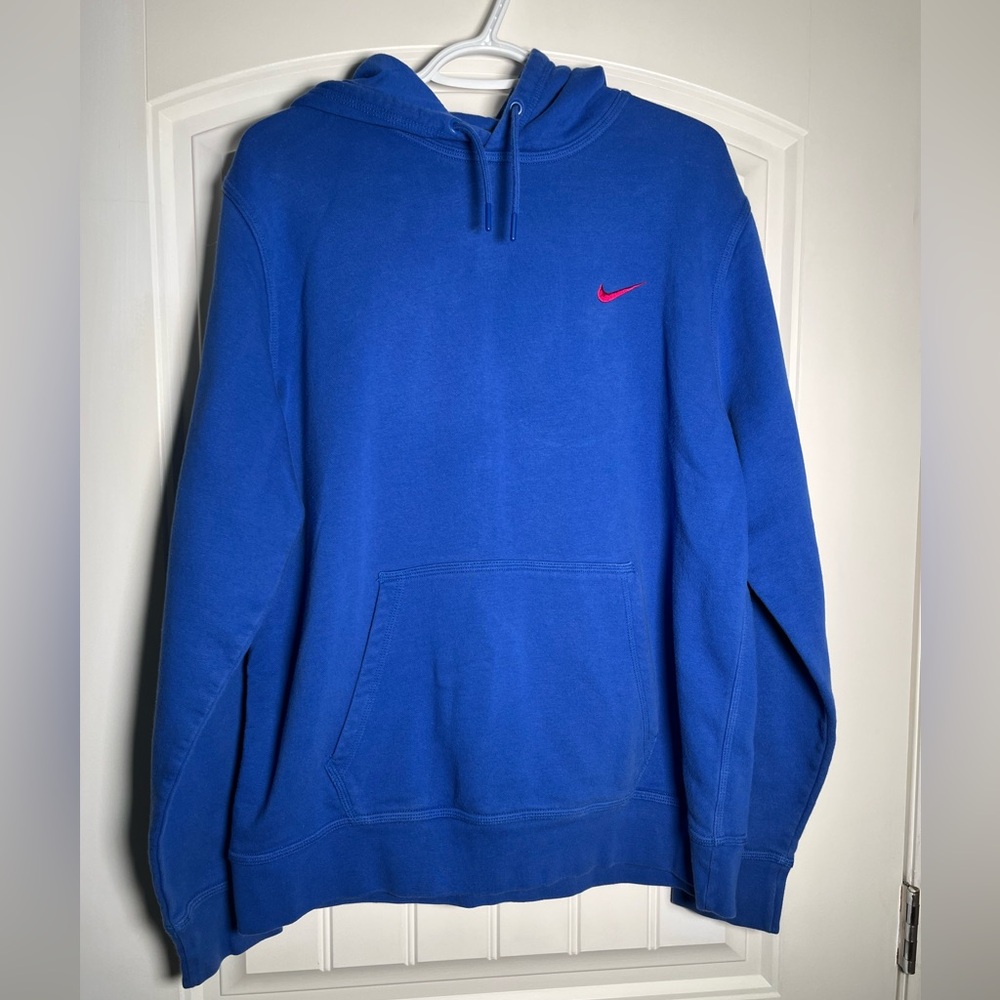 Nike Royal Blue Men's Hoodie with Red Logo